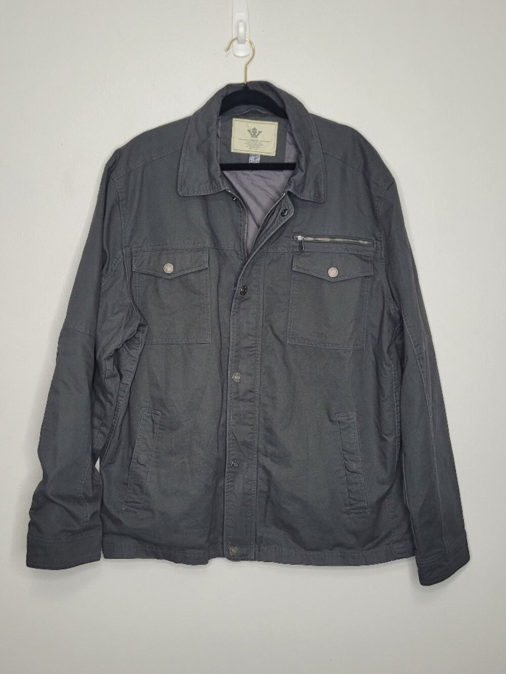 Wenven Field Jacket dark gray zip snap work grunge jacket with pockets size 2x